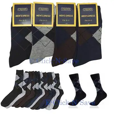 Credos 6~12 Pairs Pack Men's Cotton Crew Dress Socks Fashion Argyle Pattern Lot • $9.92