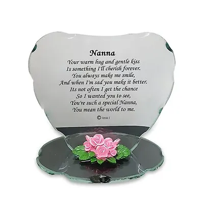 Glass Heart For Nanna Poem And Porcelain Beautiful Flower Frame Cute Gift Plaque • £11.95