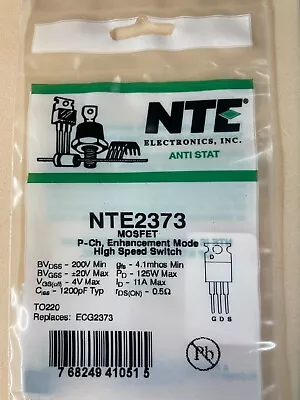 NTE Electronics NTE2373 POWER MOSFET P-CHANNEL 200V ID=11A TO-220 CASE HIGH • $4.55