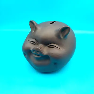 Vintage Oriental Piggy Bank Brown Ceramic Art Pottery Pig • $33