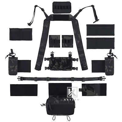 KRYDEX Black Camo Micro Fight Chassis Chest Rig Modular Pouch Set Accessory Lot • $12.95