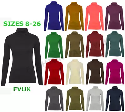 £6.99 • Buy Womens Ladies Polo Neck Roll Neck Turtle High Neck Plain Long Sleeve Top 8-26