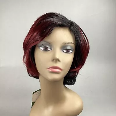 Grammy HL/Redwine Feather Bob Wig Black Burgundy Lace C-Part Synthetic Classic • $39.99