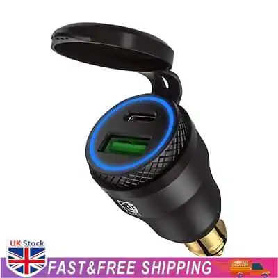 £12.79 • Buy DIN Plug To QC3.0 + PD USB Charger W/ LED Light For Motorcycle (Black+Blue)