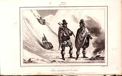 PAWNS THAT LOWER THE MOUNTAINS CHILE HISTORY Antique Authentic Engraving 1839 • $42