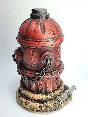 Vintage Fire Hydrant Red Coin Bank Poly Resin Firefighter Hydrant W/Hose 6 1/2 H • $14.99