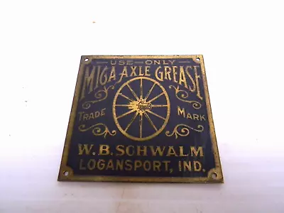 Vintage Miga Axle Grease Badge Tag Emblem W.B. Schwalm Logansport Ind 2-3/8  Sq • $20