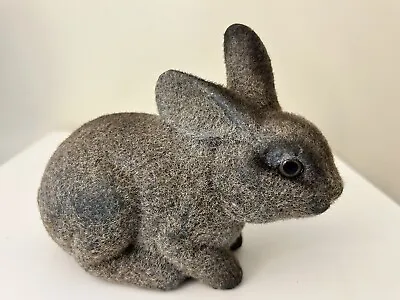 Vintage Bunny Rabbit Coin Piggy Bank Flocked Fuzzy Brown W/ Stopper 5” Cute! • $12.95