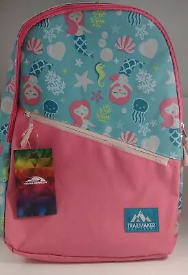 Trailmaker Backpack Mermaid Printed- Adjustable Padded Straps Pink/Green 17  • $13.69