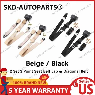 2x Retractable 3 Point Safety Seat Belt Straps Front Auto Vehicle Adjustable USA • $42