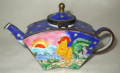 Kelvin Chen Enamel Cloisonne Teapot Box Rooster With Sun #515 2001 • $12.99