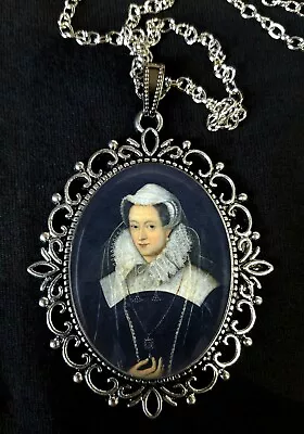 £12.95 • Buy Mary Queen Of Scots Large Antique Silver Pendant Necklace