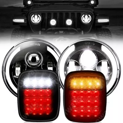 4pcs 7'' LED Headlights Stop Reverse Tail Light Turn For Jeep Wrangler TJ 97-06 • $69.98