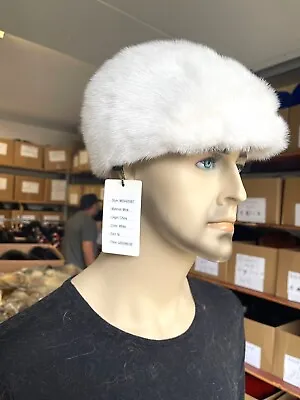 NEW Mens 100% Genuine Mink Fur Winter Hat Ivy Cap Kangol Style White USA • $379.99