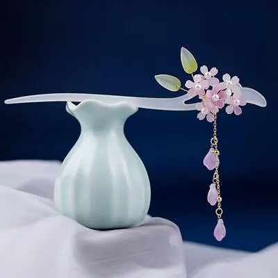 Leaf Chinese Hairpins Floral Hanfu Headdress Acetate Flower Hair Stick • £4.36