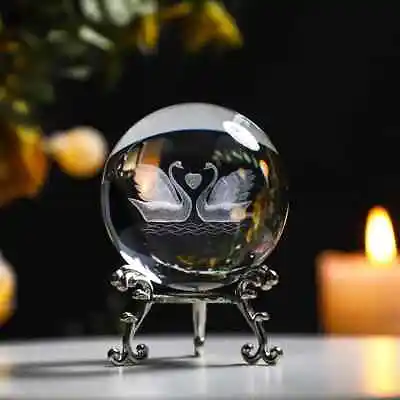 Double Swan Crystal Ball 3D Laser Decorative Glass Figurine ❤️❤️ • $15.90