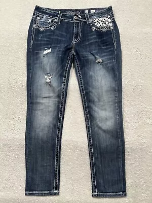 MISS ME Jeweled Signature Cuffed Skinny Distressed  Jeans Sz (31X28) • $26