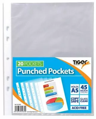 A5 Punched Pockets Small Poly Glass Clear 45 Micron Filing Paper Storage X 20 • £3.25