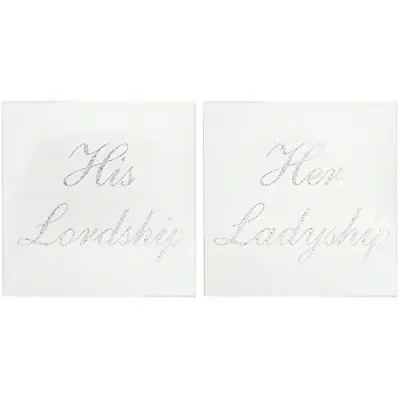 Set Of 2 Silver Mirror Glitter Her Ladyship His Lordship Glass Coasters • £4.50