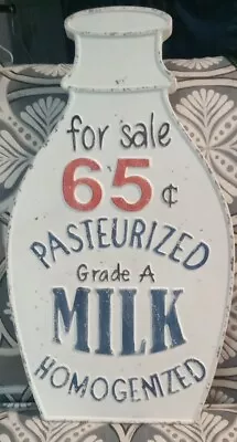 Tin Metal Sign 65cent Pasteurized Grade A Milk Bottle Home Decor Wall Art Sign☆ • $29.99