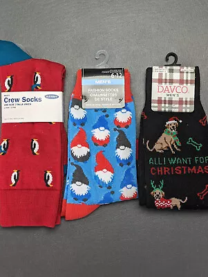 Lot Of 3 NEW Pairs Of Men's Socks Winter Christmas Penguins Gnomes • $14.99