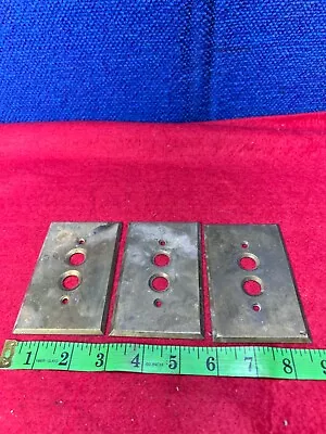 Antique Lot Of 3 Brass Push Button Light Switch Plate Covers. AA-335 • $3.99