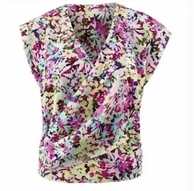 CAbi Eden Flower Pop Wrap Front Cap Sleeve Blouse M (8/10) • $24