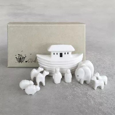 East Of India White Porcelain Noah's Ark Set Christening Gift Baby Keepsake • £23