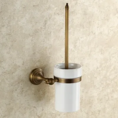 Antique Brass Bathroom Toilet Brushes Set Wall Mount Toilet Brush Holder ZD650 • $34.20