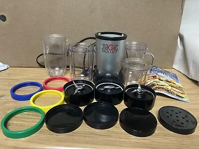 Magic Bullet Blender MB1001 Bundle Cups Blades Lids Colored Rings Recipe Guide • $19