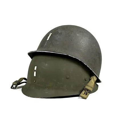 Ww2 Us Army M1 Helmet Front Seam Fixed Bale Loops Liner First Lieutenant Lt • £642.76