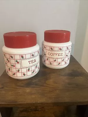 Candlelight Vintage Retro Red White Milk Glass Jar Canister Storage Tea Coffee • £15