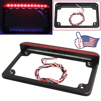 Black Billet Aluminum Universal License Plate Lamp Frame Cover W/LED Brake Light • $22.52