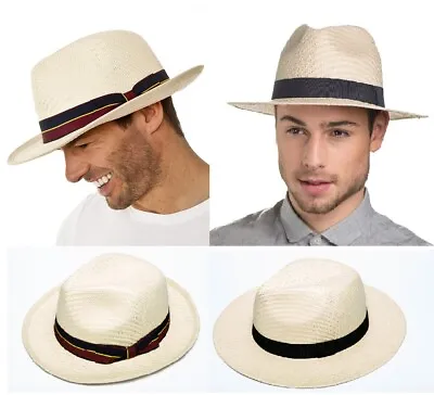 Men's Summer Straw Fedora Hat Choice Of Bands 2 Sizes • £16.99