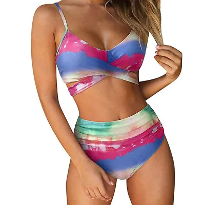 Women Control Tummy Bikini Set High Waist Swimwear Bathing Suit Padded Swimsuit • £9.99