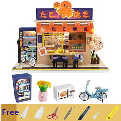 1:24 Scale Japanese Style Takoyaki Shop DIY Dollhouse Wooden Dolls House Kit LED • £16.99