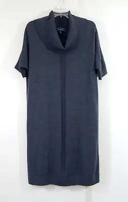 LANDS END Sweater Dress 100% Merino Wool Short Sleeve Knit Charcoal Gray 10 12 M • $15.99