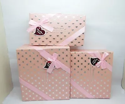 1Set X 3Pcs Nesting Gift Box With Ribbon On Top - Pink • $21.90