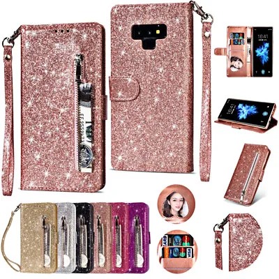 Glitter Bling Luxury Leather Zipper Wallet Case Cover For Samsung Galaxy Phones • $18.60
