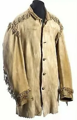 Native American Men's Leather Coat Mountain Man Coat Small Fringes • $158.89