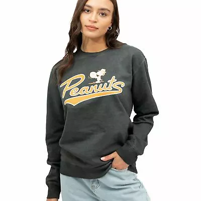 Official Peanuts Ladies Varsity Acid Washed Sweatshirt Black S - XL • £16.50