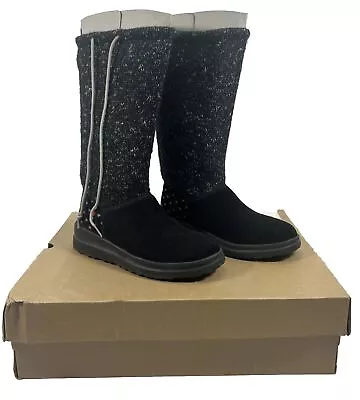 Ugg Black And White Heart Knit Tall Boots - Size Women's 8 • £24.12