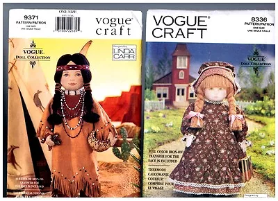 VOGUE 8336 & 9371 PATTERNS Doll Clothes Native American 18  American Girl  • $48.50