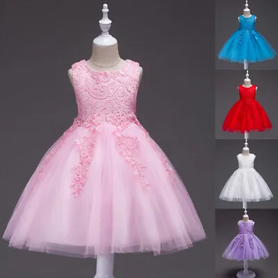 UK Baby Girls Bridesmaid Lace Tutu Dress Princess Party Bow Kids Wedding Dresses • £10.99