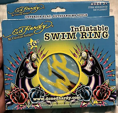 1-ed Hardy 36” Inflatable Panther Swim Ring Blue New Sealed Rare Htf Pool • $101.15
