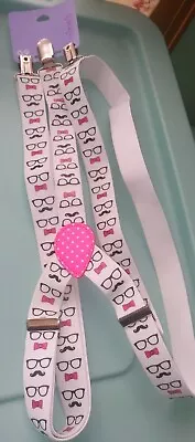 New Nwt Claires Pink Bow Glasses Mustache Suspenders Nerd Chic Humor Cute Womens • $6.95