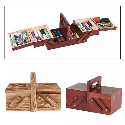 Wood Sewing Kit Box Compartments Thread Stitching Kit Home Sew Basket Large • $54.98