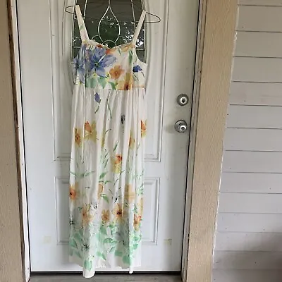 Vtg Victoria's Secret Dress Womens Medium 100%  Cotton White Floral Nightgown 90 • $61.59