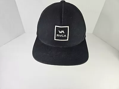 VA RVCA Flat Brim Snapback Trucker Hat Fit Black Mesh Back Cap Adjustable • $15