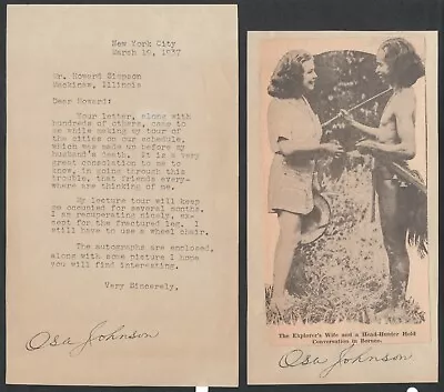 Osa Martin Signed I Married Adventure Typed Letter And Signed Photo • $150